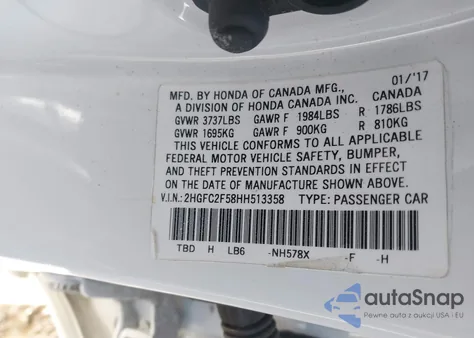 2017 Honda Civic Lx from USA, damaged, VIN 2HGFC2F58HH513358